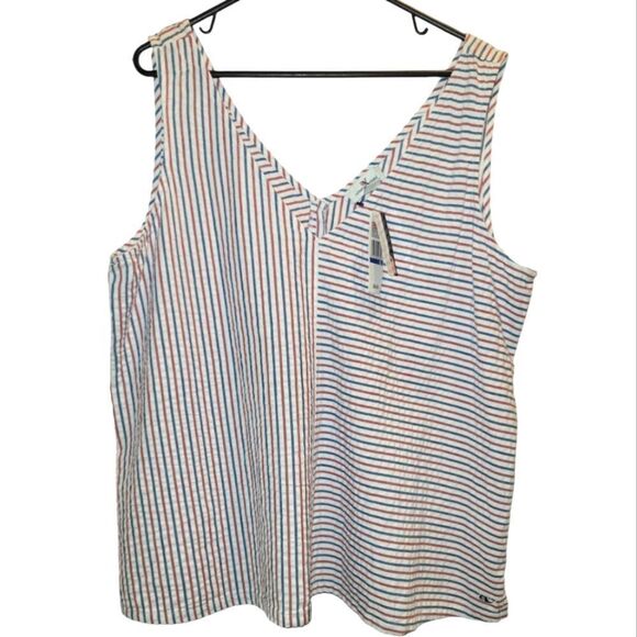 NWT Vines Fireworks Seersucker Striped Red White Blue Tank Top XL 100 Cotton - Picture 1 of 6